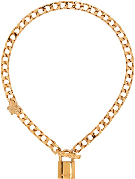 versace medallion gold|Versace lock statement necklace.